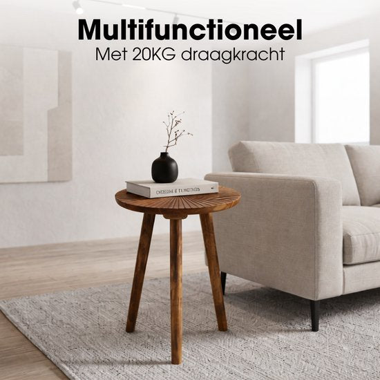Mica Decorations Pomante Bijzettafel - Tafeltje - Koffietafel van Mangohout - Handig als Plantentafel of Plantenstandaard - Klein Salontafeltje - 46 x 38 cm - Donkerbruin