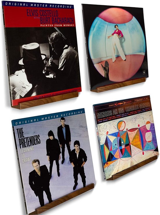 LP houder aan de muur - Platenhouder - Vinyl houder - LP rek - premium donker essen hout