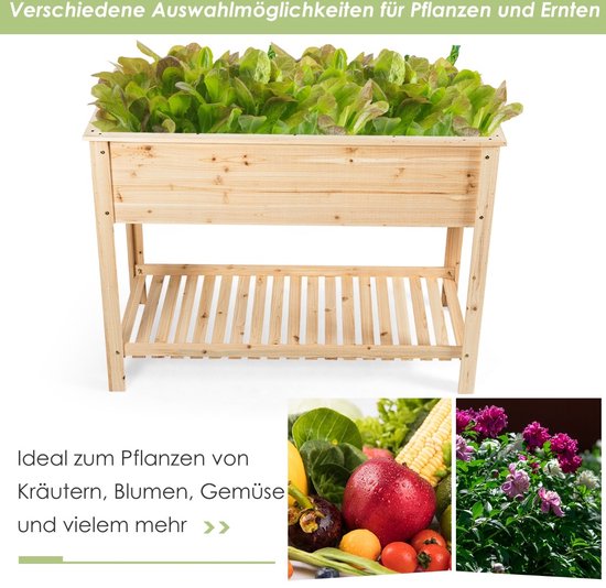 Coast Houten Plantenbak Verhoogd Bed met Opbergplank voor Groeiende Planten 92 x 41x 81 cm