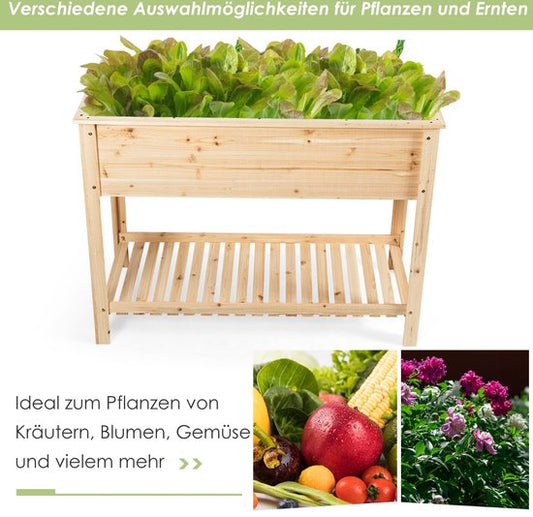 Coast Houten Plantenbak Verhoogd Bed met Opbergplank voor Groeiende Planten 92 x 41x 81 cm
