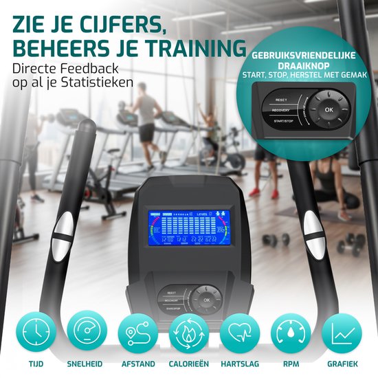 FITAGE Crosstrainer Geluidsarm - Crosstrainers met Bluetooth Kinomap & Zwift - Fitness Trainer met 24 trainingsprogramma’s - Nauwkeurige Hartslagmeter