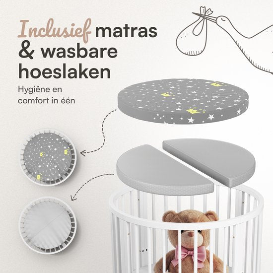 Flowsense Baby Box – Ronde Speelbox Box – Met Matras – Verstelbare Hoogtes – Wielen - Wit