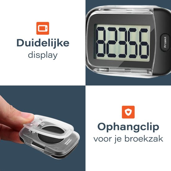 Proskill Stappenteller met Clip - Eenvoudige activity tracker - Broekzak -Geschikt voor dames, heren & kinderen - Wandelen & fitness