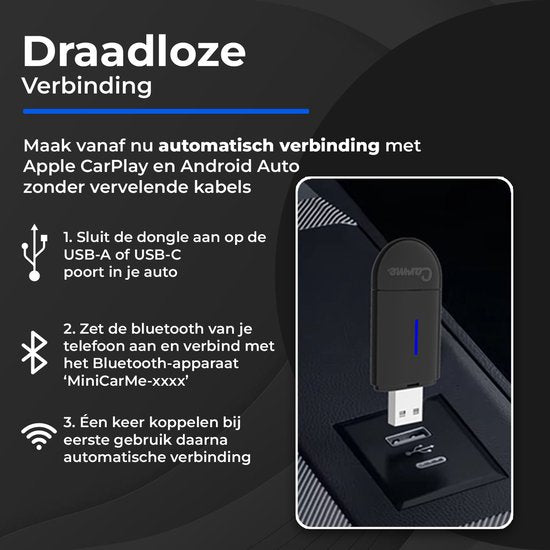 CarMe Mini 2-in-1 CarPlay Dongle - USB-A & USB-C - Draadloos CarPlay & Android Auto - Zwart