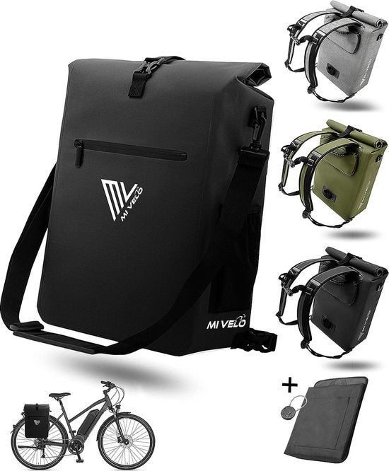 MIVELO - Fietstas voor Bagagedrager 3-in-1 -100% waterdicht - PVC-vrij - Met afneembare laptoptas - Zwart - 25L