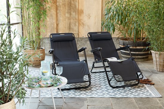 909 Outdoor Ligbed Stoel - Opvouwbaar - Set 2 - Verstelbaar - Polyester&Metaal - Zwart