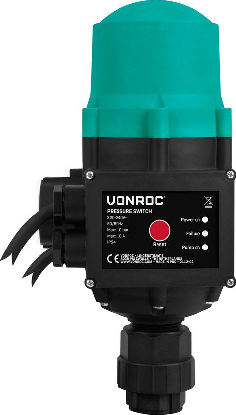 VONROC Hydrofoorpomp – Automatische Waterpomp – 1000W & 3500 l/u – Droogloopbeveiliging – 44 x 22 x 30 cm – Zwart/RVS