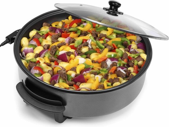 Tristar Hapjespan PZ-9145 - Elektrische Hapjespan met Deksel 40 cm - Snackpan XXL - Partypan met Anti-aanbaklaag en Regelbare Thermostaat - Maximaal 250 ⁰C - Zwart