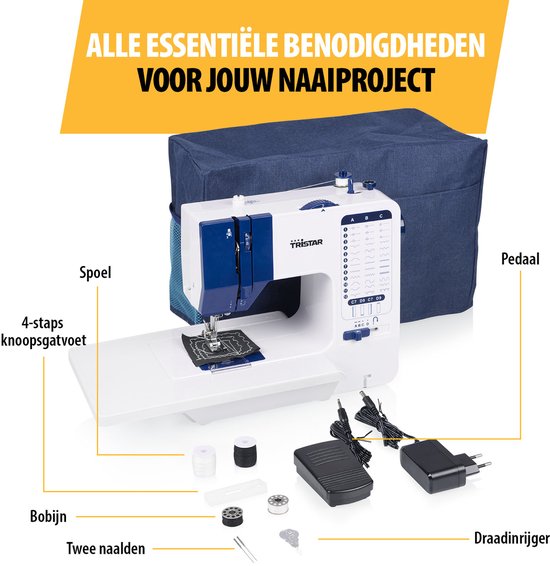 Tristar SM-6005 Naaimachine – 38 Steken – Compact & Krachtig – Automatische Draadinrijger – LED Verlichting – Inclusief Accessoires