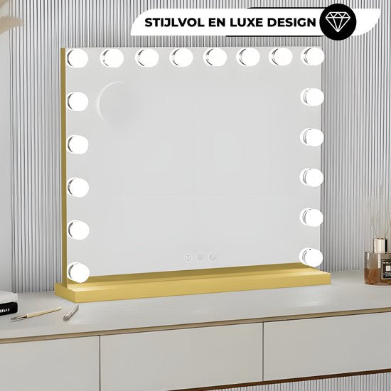 Bayt Hollywood Spiegel met Verlichting - Make Up Spiegel met Verlichting - Spiegel met Verlichting - Hollywood Spiegel 80x60 - Dimbaar - 10x Vergroting - 80x60cm - Goud