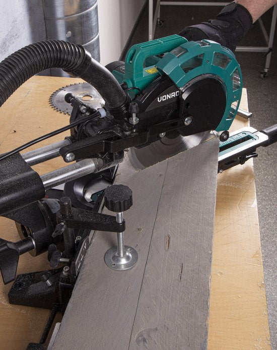 VONROC afkortzaag en verstekzaag – 2000W – Ø216MM - Laser voor perfecte zaaglijn – Extra zaagbreedte 340mm – Incl. zaagblad & werkstukklem