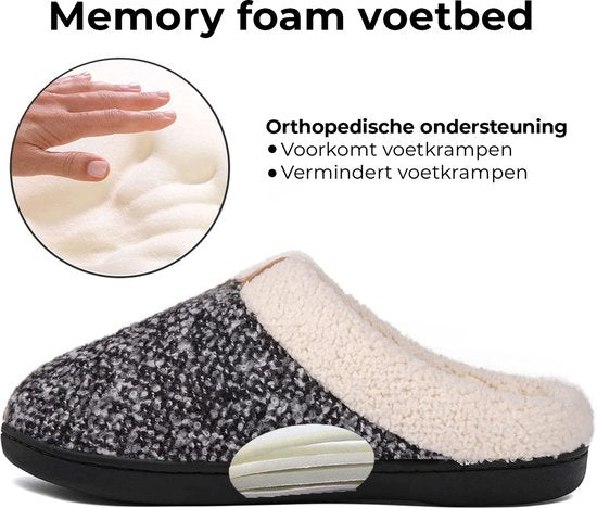 Pantoffels Dames - Sloffen - Maat 38/39 - Zwart/Grijs - Anti-slip - Comfeet