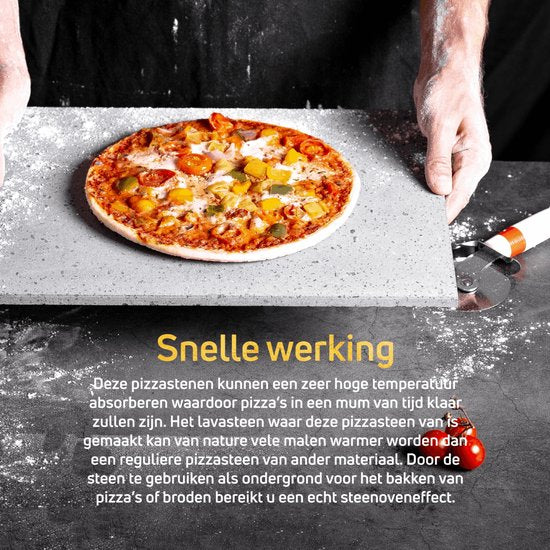 VDN Pizzasteen BBQ oven - lava van vulkaan Etna - Barbecue Pizza accessoires - Pizzaplaat - Made in Italy - Broodbaksteen - 30x38x1.1