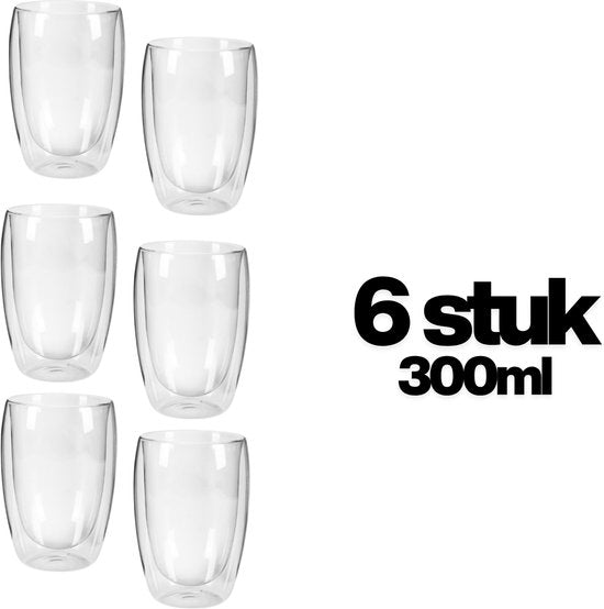 2 stuks dubbelwandige glazen - geschikt voor verschillende soorten koffie - Latte macchiato, cappuccino, espresso - set van 2 (300 ml)