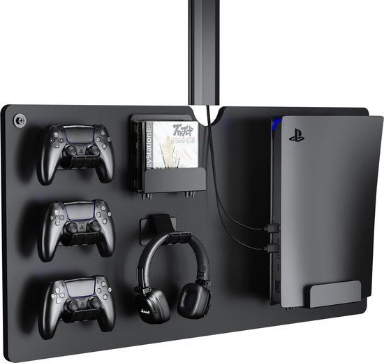 Wandplank voor opbergen van spelcomputer console controllers en headset