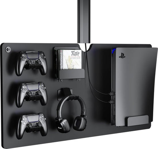 Wandplank voor opbergen van spelcomputer console controllers en headset