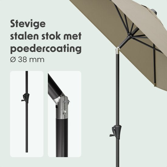 LifeGoods Parasol - Tuin - 268x178cm - 30° Kantelbaar - Waterdicht - UPF50+ - Taupe