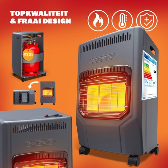 MONZANA Mobiele Gaskachel – 3 Warmteniveaus 4500W – Keramisch Zwart