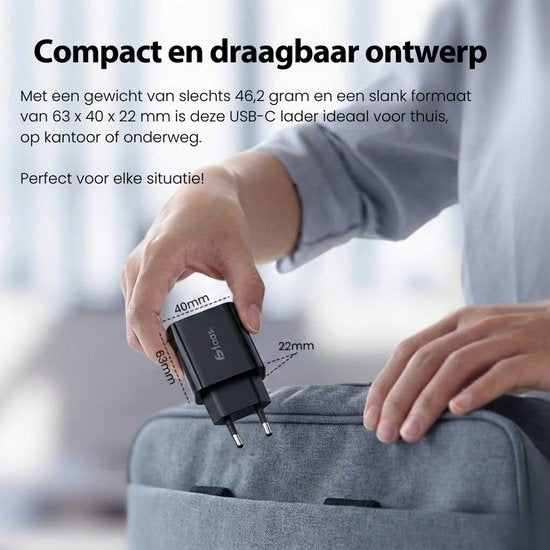 Faas USB C Oplader - Snellader - 40W - 2x 20W Poort - 2 kabels - 1.5 meter - USB C Kabel - USB C naar USB C - Zwart