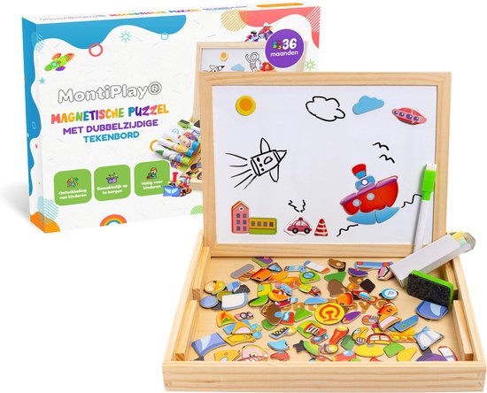 MontiPlay® Magnetisch Speelgoed Voertuigen - Magneet Boek - Krijtbord Kinderen - Magnetibook - Magneet Speelgoed - Tekenbord - Montessori - Sensorisch - Busy Board - Speelgoed voor onderweg - Speelgoed voor in de auto - Speelgoed voor op Reis