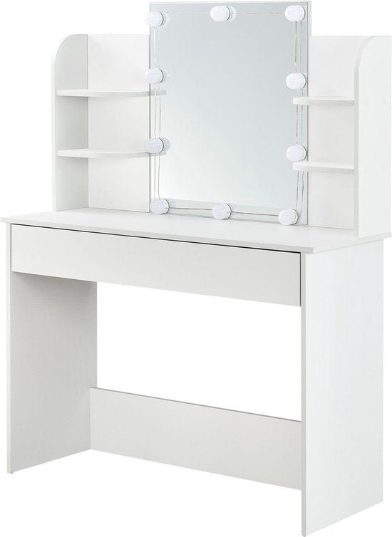 Schminktafel / kaptafel Bella - Wit - Incl. Spiegel & LED Verlichting