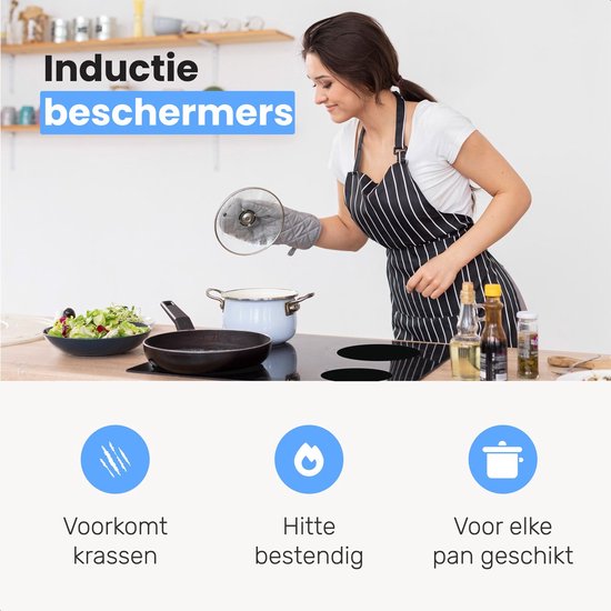LUFT Inductie Beschermer 6 Pack - Hittebestendig tot 280 ºC - Panbeschermers - Afdekplaat voor Kookplaat - Mat - Matjes rond - Geschikt voor Booster Functie - Zwart - Inductieplaat beschermer
