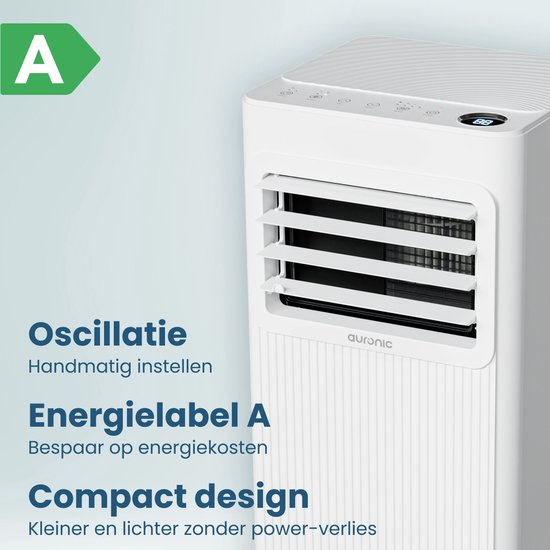 Auronic Mobiele Airco - 7.000 BTU - 3-in-1 - Airconditioning met 2 Raamafdichtingskits - Ventilator - Ontvochtiger - tot 20m² koelen - Wit