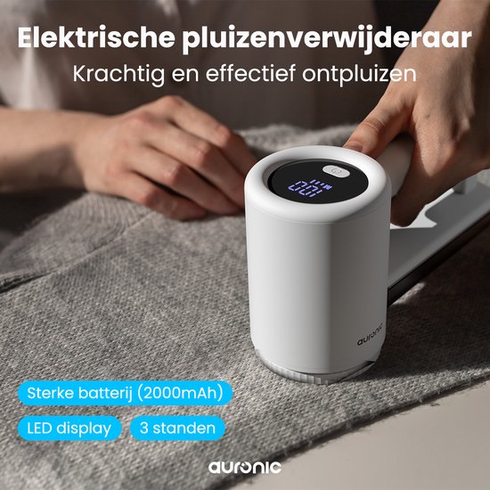 Auronic Elektrische Pluizenverwijderaar Pro - Pluizentondeuse - Accuduur 120 minuten - Oplaadbaar - LED display - Ontpluizer - Wit