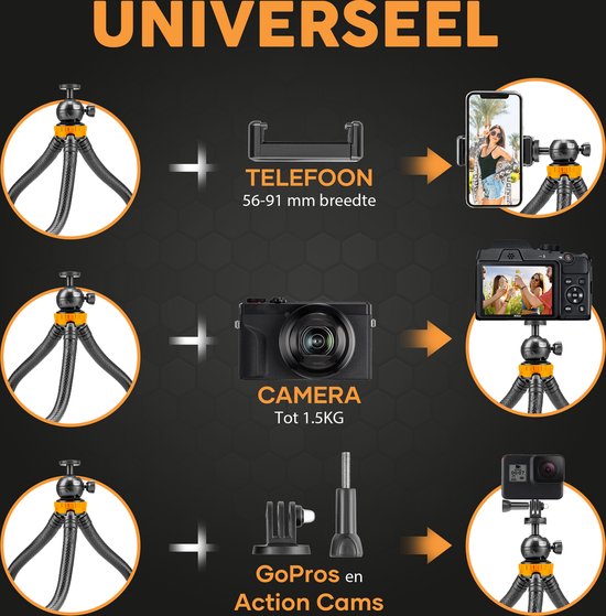 Studio ME Telefoon Statief - 25 cm - Tripod Smartphone - Flexibel - Camera Statief - Zwart - Gorillapod - Telefoonhouder - Incl. Bluetooth Afstandsbediening - Tripod Iphone - Statief Telefoon