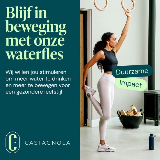 Castagnola Waterfles - RVS Drinkfles 500 ML - Stalen Thermosfles - Drinkflessen voor Volwassenen - Dubbelwandig - Donkerblauw