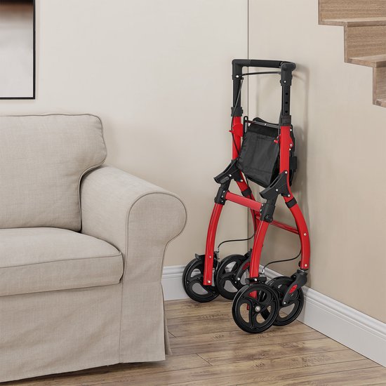 Juskys – Kamerrollator Aktiv – 56 x 66 x 90-103 cm – Voorzien Van Dienblad En Tas En In Hoogte Verstelbaar – Voor Binnenshuis – Bordeaux Rood Aluminium