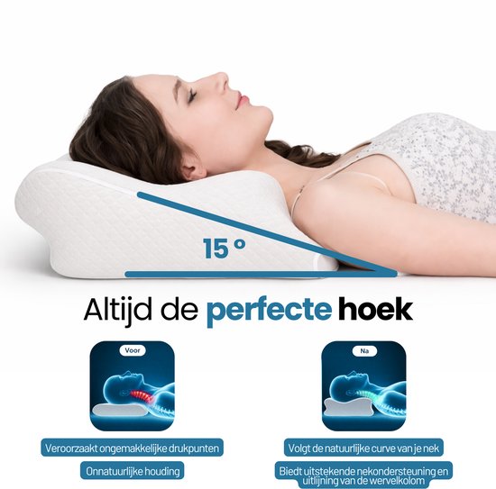 Rustiva® - Orthopedisch Vlinderkussen tegen Nekklachten - Apneu Slaapkussen – Ergonomisch Hoofdkussen van Verkoelend Traagschuim - Memory Foam voor Rug-, Zij- en Buikslapers – Ademvrij – 2 Hoogtes – Wit – NL Handleiding - Comfortniveau Medium zacht