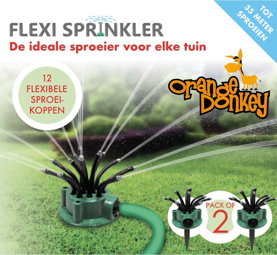 Orange Donkey Flexipoint Tuinsproeier Set – 2-Pack met 24 Flexibele Sproeikoppen – Efficiënte Irrigatie voor Tuin en Gras - Sprinkler Systeem