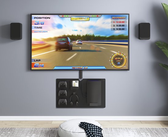 Wandplank voor opbergen van spelcomputer console controllers en headset