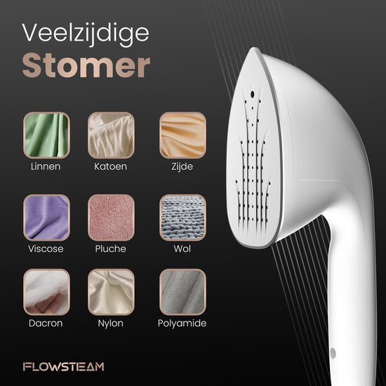 FLOWSTEAM® PRO Kledingstomer - Handstomer - Stoomreiniger - Stoomapparaat Kleding - 150 Minuten Stomen - 2.5M Snoer - Wit