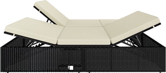 Casaria Ligbed - Tweepersoons Polyrattan 200x160cm Verstelbaar - Zwart