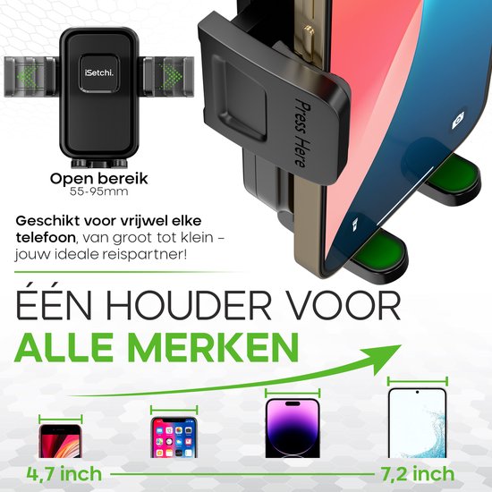 iSetchi FlexMount - Telefoonhouder Auto Ventilatie - Ventilatierooster - GSM Houder - Auto Accessoires - Universele Houder - Uitschuifbaar Design - Zwart