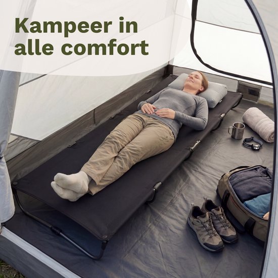 TRVLMORE Veldbed Opvouwbaar - 120KG Draagvermogen - Campingbed Incl. draagtas - Stretcher 1 Persoons - Stalen Frame - 193x66x15 cm - Zwart