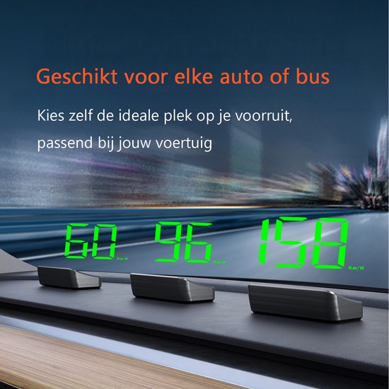 Tech Essentials Automatische - GPS Snelheidsmeter Auto HUD - USB-C - Groen - Head Up Displays - Plug en Play