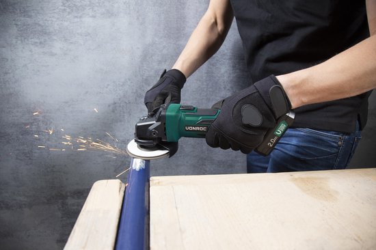 VONROC Accu Haakse Slijper – VPower 20V – Ø115MM – Incl. zijhandgreep & tas - Zonder accu & lader