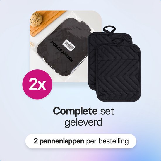 Roegaarden Pannenlappen - Hittebestendige Pannenlappen - 100% Katoen - Met insteekvakken - Zwart