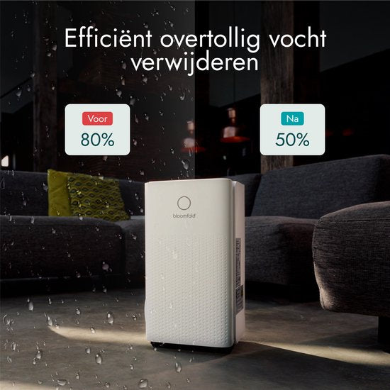 Bloomfold Luchtontvochtiger - 12L per Dag - Woonkamer, Slaapkamer, Kelder & Badkamer - Dehumidifier - Wit
