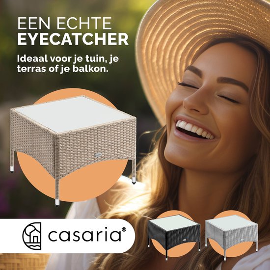 CASARIA Polyrattan Bijzettafel - Buiten 58x58x42cm - Crème