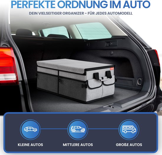 HELDENWERK Premium kofferbak organizer met deksel, stevig & antislip - Opvouwbare kofferbaktas, groot met dubbele bodem - Kofferbakbox, kofferbak organizer box