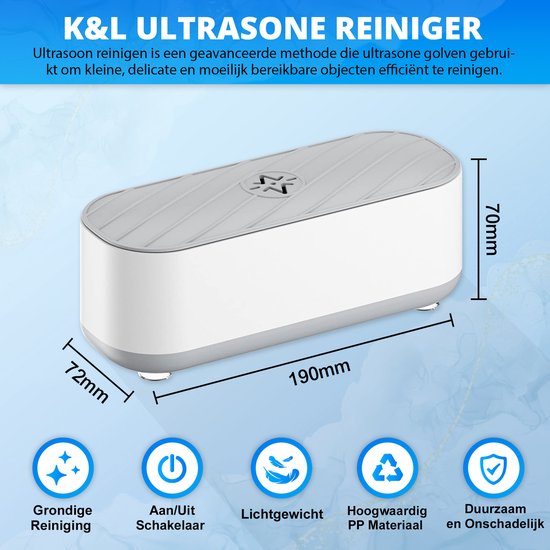K&L - Ultrasoon Reiniger - Reinigingsapparaat voor Sieraden en Brillen - Ultrasone - Ultrasonic Cleaner - 300ml