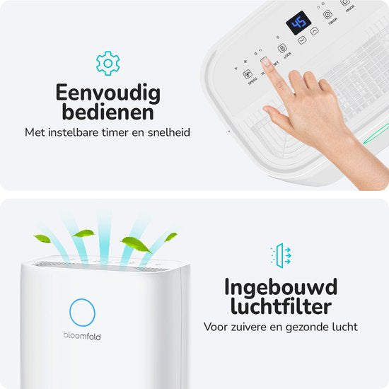 Bloomfold Luchtontvochtiger - 25L per Dag - Incl. Was-droog Functie - Geschikt voor Woonkamer, Slaapkamer, Kelder & Badkamer - Dehumidifier - Wit