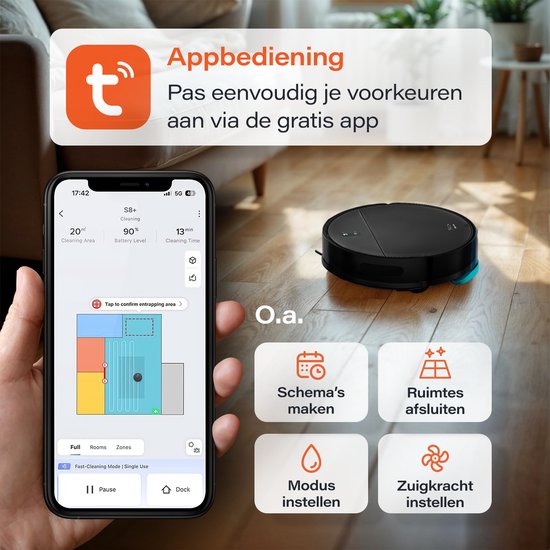 Skoov Ecopulse - Robotstofzuiger met Dweilfunctie en laad station - Met APP en afstandsbediening - Huisdieren - Automatische - Dweilrobot - Geschikt voor Hondenharen