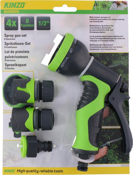 Kinzo Sproeikopset - 4 Onderdelen - 8 Functies - Groen/ Grijs