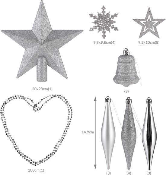 Kerstballen - 102 stuks - Zilver
