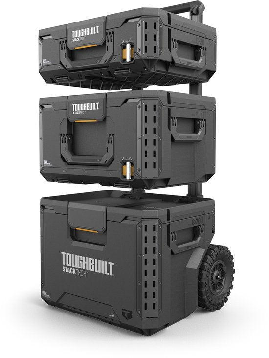 Toughbuilt StackTech Set Gereedschapskist Opbergruimte met wielen 3 st. ( TB-B1S3-B70R ) IP65 + 2x StackTech Gereedschapskist Zwart